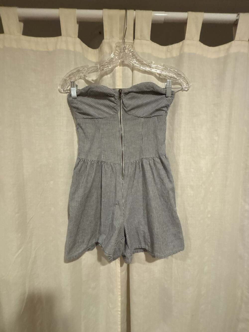 Grass Collection Strapless Smocked Pinstripe Romper